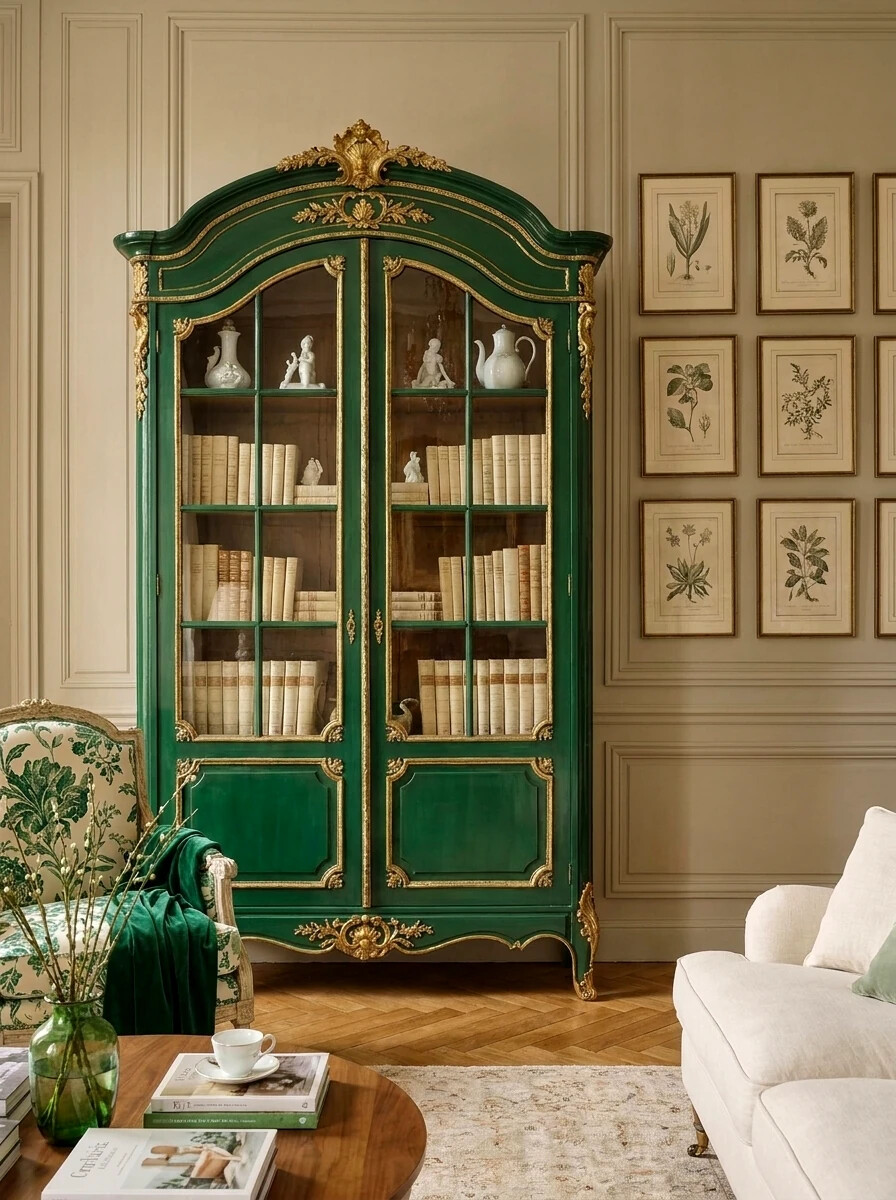 Изумрудная витрина-книжный шкаф XIX века.