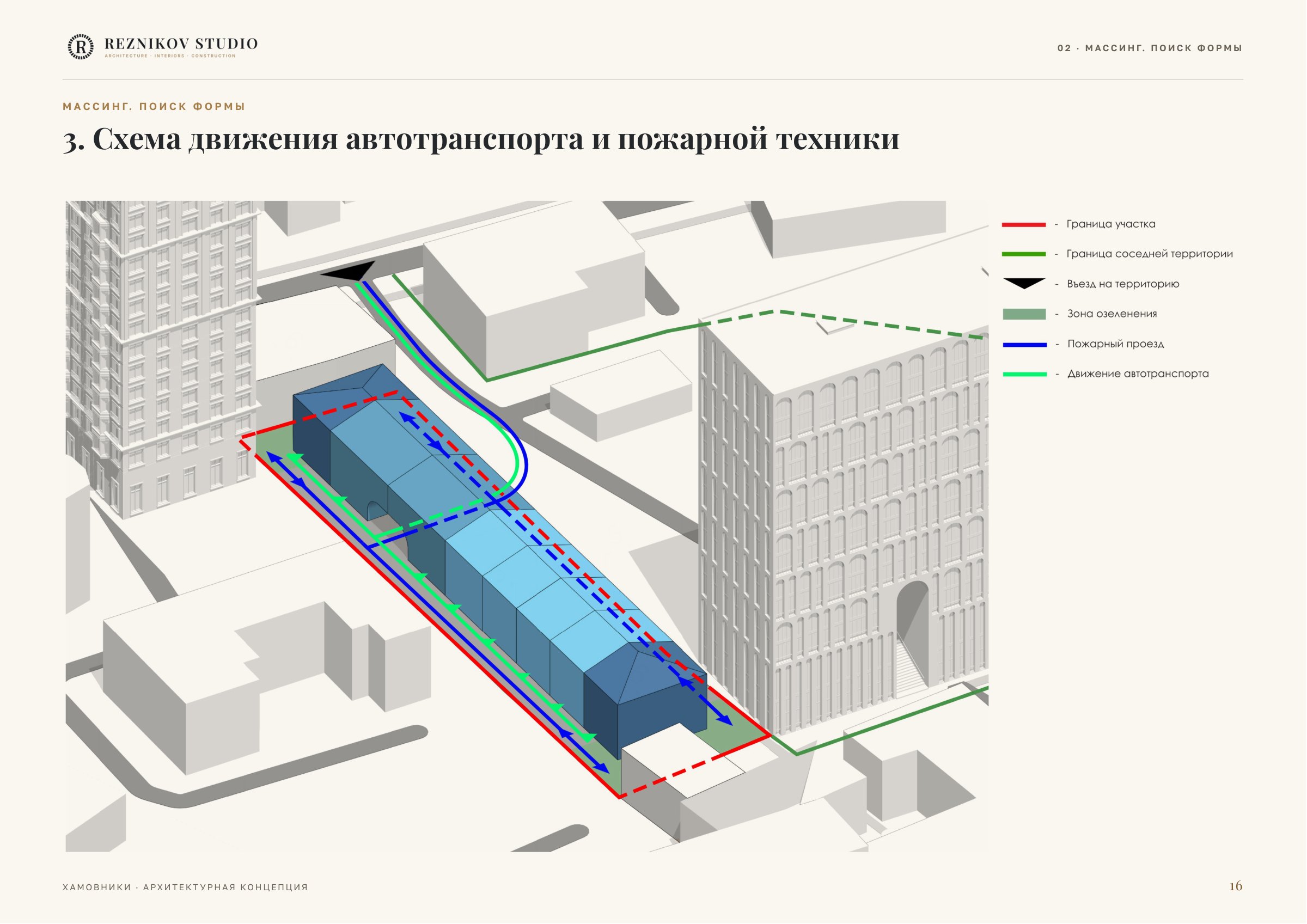 Движение автотранспорта и пожарной техники вдоль ансамбля.