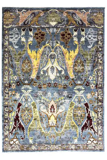 Ковёр Bidjar 10042 — синий и жёлтый, с медальоном