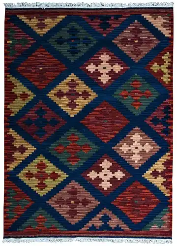 Ковёр Килим 10056 — красный и синий, геометрический рисунок
