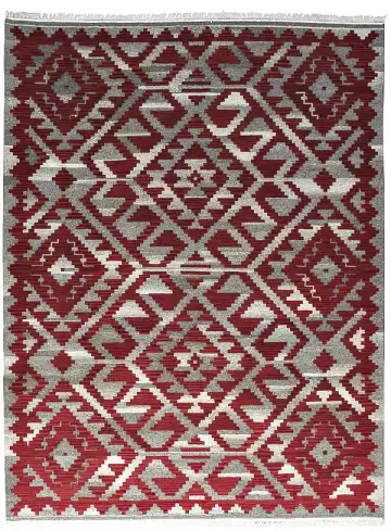 Ковёр Килим 10072 — бордовый и серый, геометрический рисунок