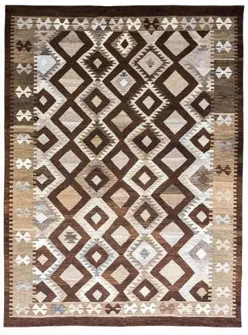 Ковёр Килим 10078 — коричневый и бежевый, геометрический рисунок
