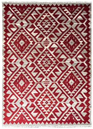 Ковёр Килим 10086 — красный и бежевый, геометрический рисунок
