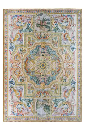 Ковёр Savonnerie 10183 — синий и белый, с медальоном