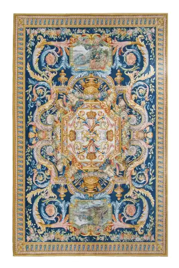 Ковёр Savonnerie 10184 — синий и золотистый, с медальоном