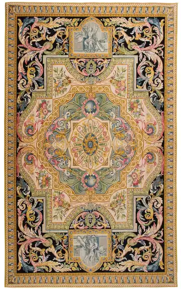 Ковёр Savonnerie 10236 — синий и золотистый, с медальоном