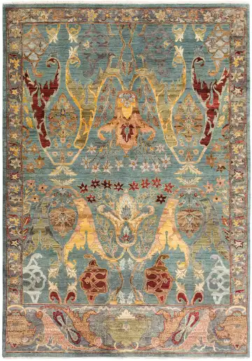 Ковёр Bidjar 10343 — голубой и оранжевый, сюжетный рисунок
