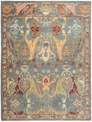 Ковёр Bidjar 10344 — голубой и золотистый, восточный орнамент