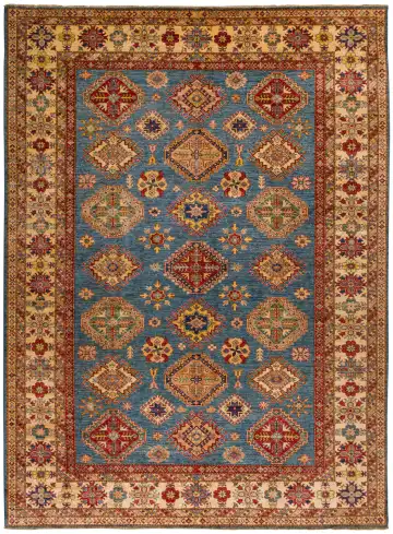 Ковёр Казах 10658 — синий и оранжевый, с медальоном
