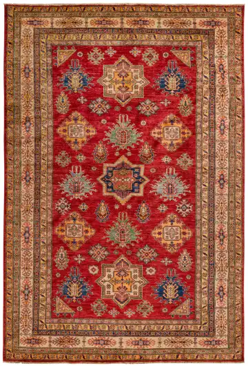 Ковёр Казах 10659 — красный и жёлтый, геометрический рисунок