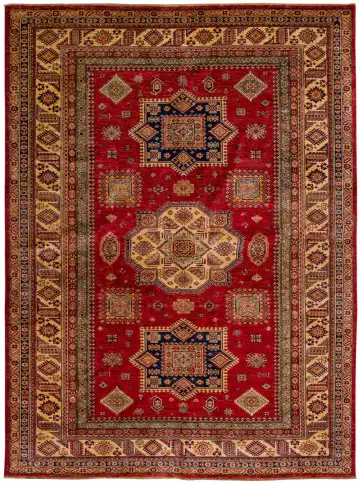 Ковёр Казах 10661 — красный и чёрный, с медальоном