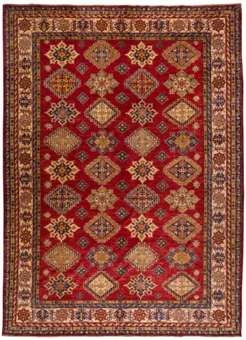 Ковёр Казах 10673 — красный и жёлтый, геометрический рисунок
