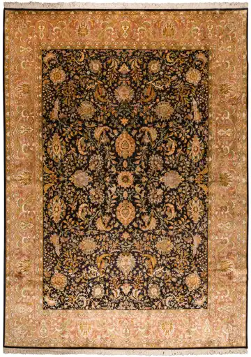 Ковёр Кашмир 10953 — чёрный и золотистый, с медальоном