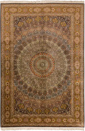 Ковёр Кашмир 10957 — коричневый и золотистый, геометрический рисунок
