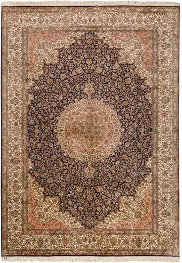 Ковёр Кашмир 10958 — кремовый и чёрный, с медальоном