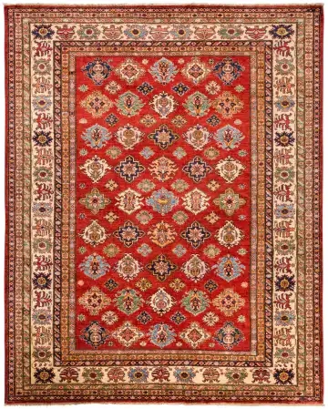 Ковёр Казах 11003 — красный и золотистый, с медальоном