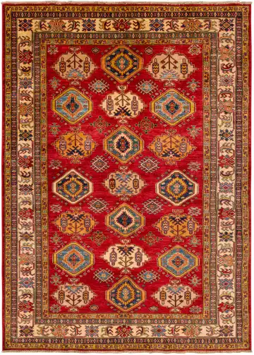 Ковёр Казах 11004 — красный и голубой, с медальоном