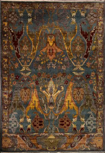 Ковёр Агра 11046 — синий и золотистый, сюжетный рисунок