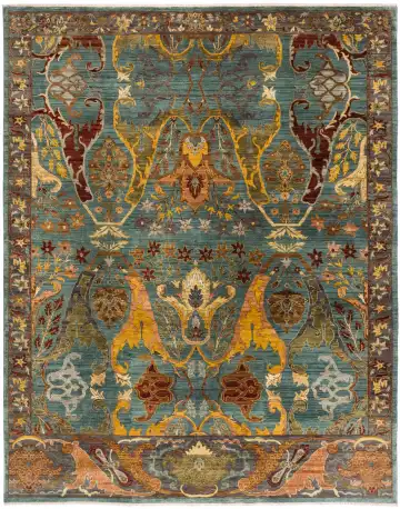 Ковёр Bidjar 11342 — голубой и оранжевый, сюжетный рисунок