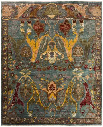 Ковёр Bidjar 11449 — голубой и жёлтый, с медальоном