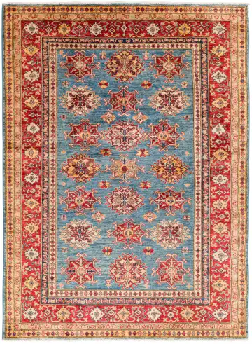 Ковёр Казах 11525 — голубой и красный, растительный рисунок