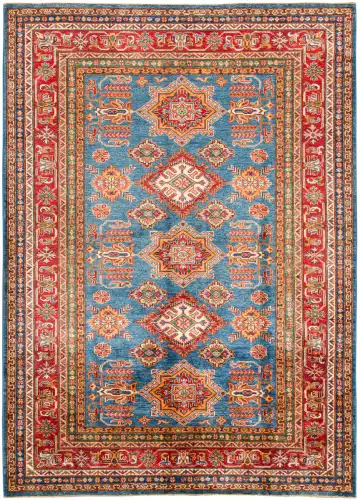 Ковёр Казах 11552 — голубой и красный, с медальоном