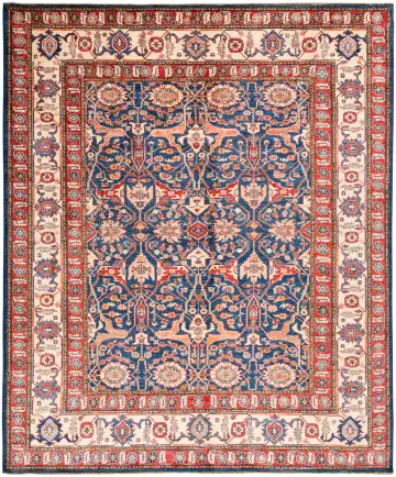 Ковёр Казах 11554 — красный и голубой, растительный рисунок