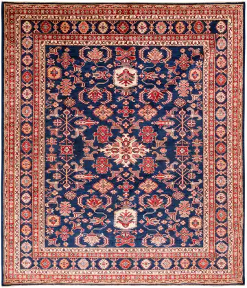 Ковёр Казах 11556 — синий и оранжевый, растительный рисунок