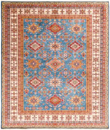 Ковёр Казах 11558 — кремовый и оранжевый, геометрический рисунок
