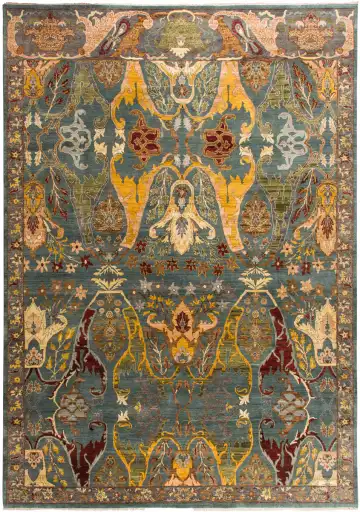 Ковёр Bidjar 11842 — голубой и жёлтый, с медальоном