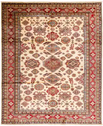 Ковёр Казах 12135 — синий и кремовый, геометрический рисунок