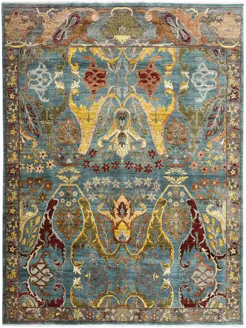 Ковёр Bidjar 12201 — голубой и оранжевый, сюжетный рисунок