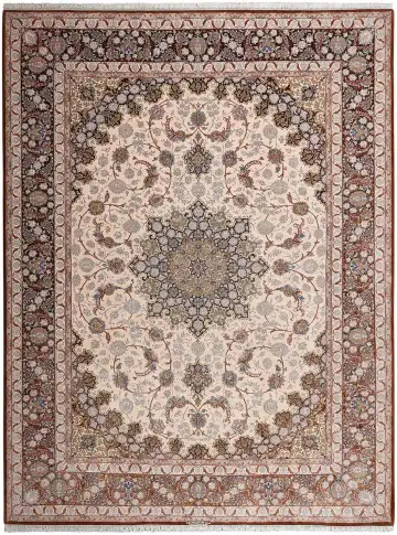 Ковёр Исфахан 12313 — кремовый и коричневый, с медальоном