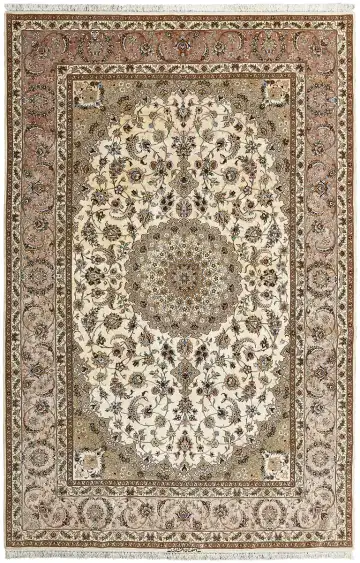Ковёр Исфахан 12315 — кремовый и коричневый, с медальоном