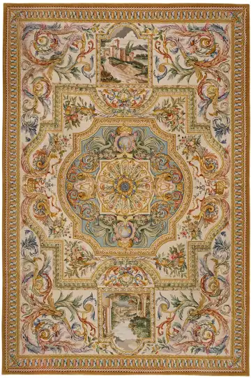 Ковёр Savonnerie 12422 — белый и красный, с медальоном