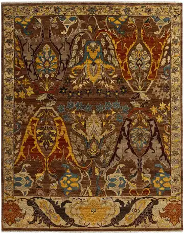 Ковёр Bidjar 12455 — коричневый и золотистый, восточный орнамент
