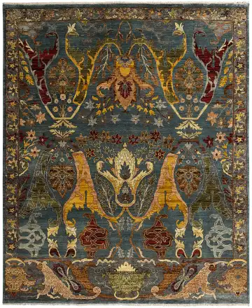 Ковёр Bidjar 12458 — синий и жёлтый, сюжетный рисунок