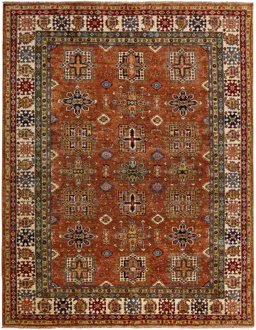 Ковёр Казах 12537 — красный и коричневый, геометрический рисунок