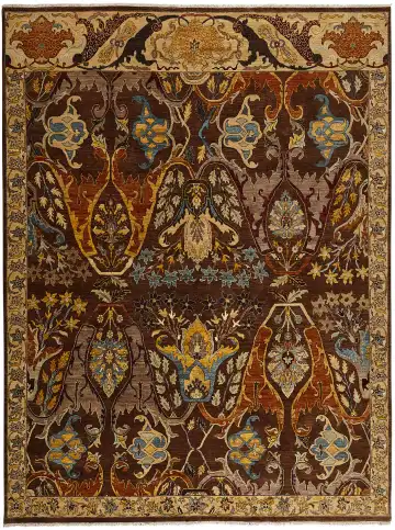Ковёр Bidjar 12918 — коричневый и золотистый, с медальоном