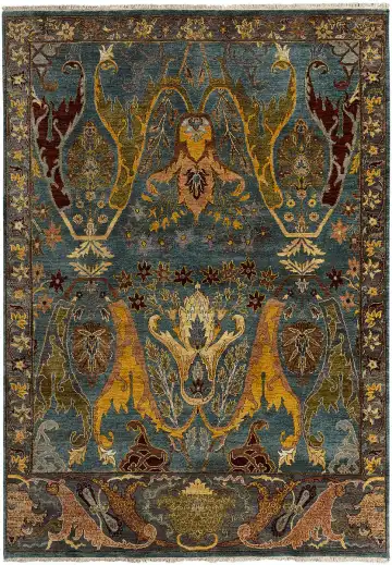 Ковёр Bidjar 13172 — голубой и бордовый, восточный орнамент