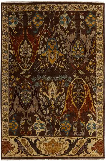 Ковёр Bidjar 13173 — коричневый и голубой, с медальоном