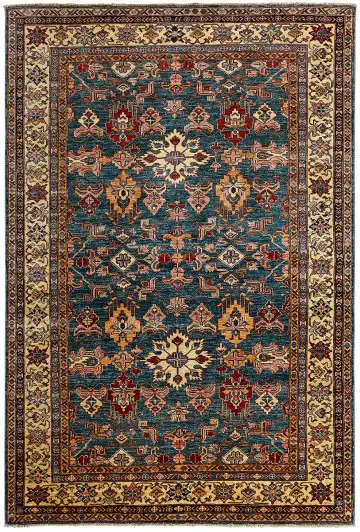 Ковёр Казах 13260 — голубой и синий, с медальоном