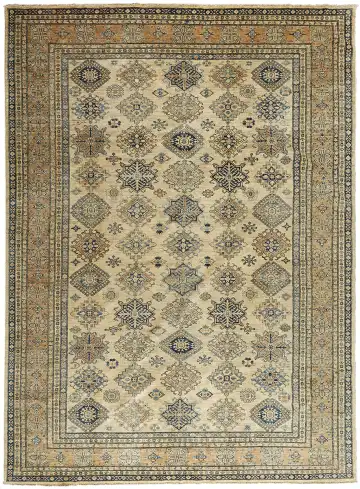 Ковёр Казах 13261 — голубой и кремовый, растительный рисунок