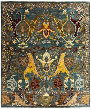 Ковёр Bidjar 13423 — голубой и бордовый, восточный орнамент