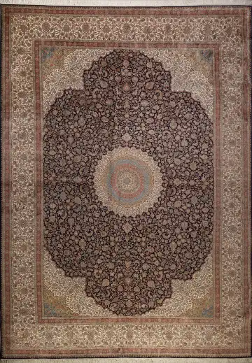 Ковёр Кашмир 13561 — кремовый и чёрный, с медальоном