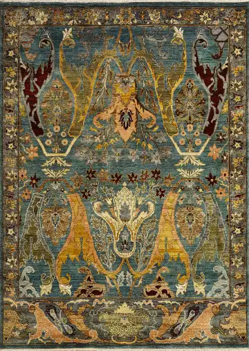 Ковёр Bidjar 13947 — голубой и золотистый, восточный орнамент