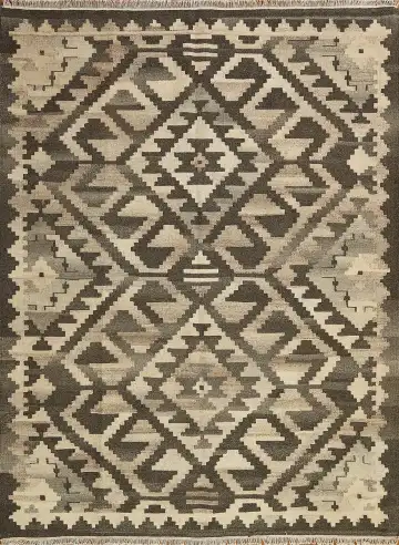 Ковёр Килим 14131 — коричневый и белый, геометрический рисунок