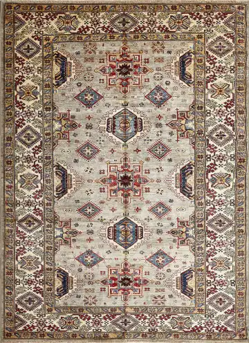 Ковёр Казах 14386 — кремовый и красный, винтажный рисунок