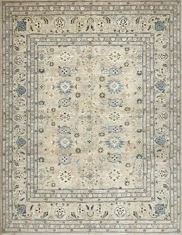 Ковёр Казах 14390 — серый и кремовый, геометрический рисунок