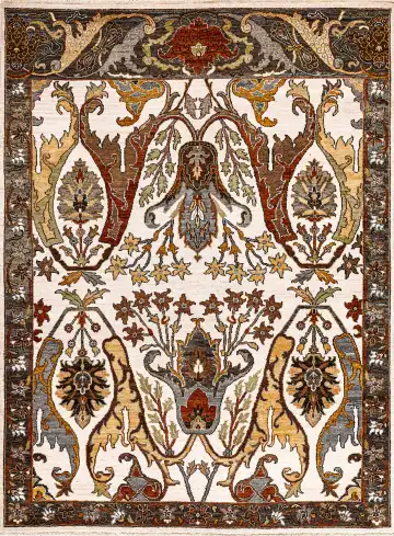 Ковёр Bidjar 14594 — белый и коричневый, восточный орнамент